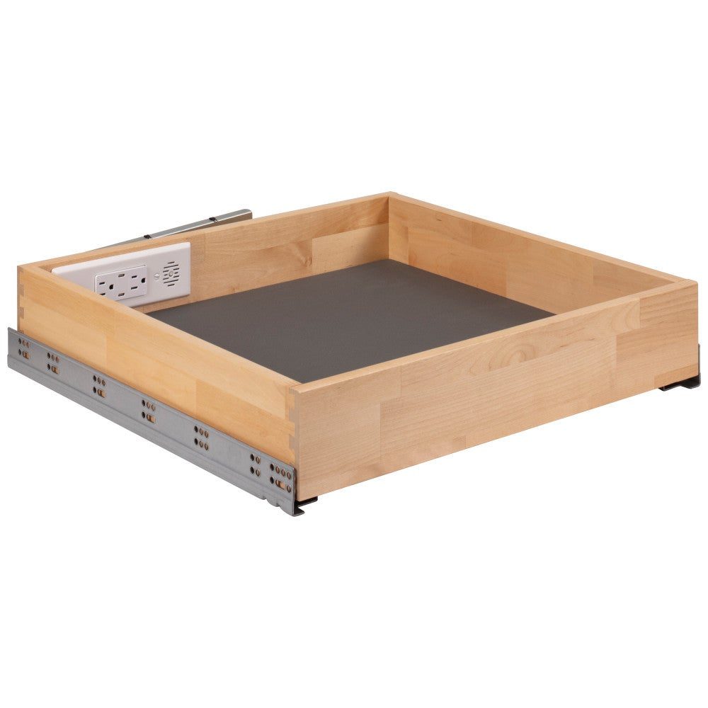 Birch dovetail charging drawer with built-in outlets and non-slip liner