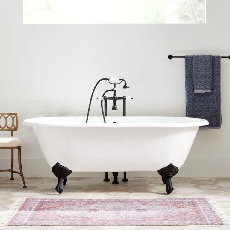 66" Sanford Cast Iron Double-Ended Clawfoot Tub - Rolled Rim - Black Feet - Less Drain
