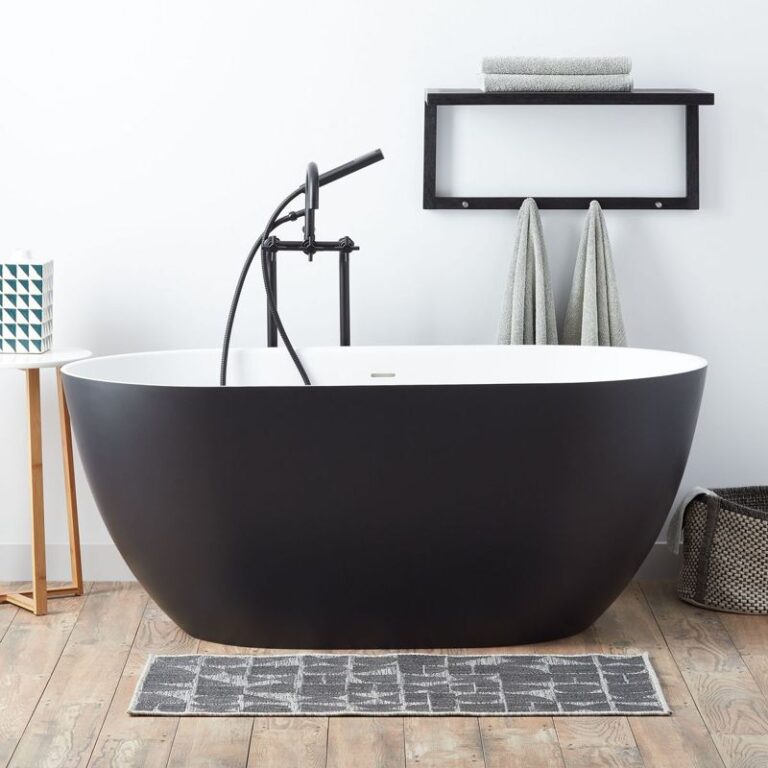 59" Catino Solid Surface Freestanding Tub - Matte Black Exterior