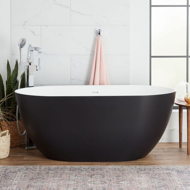 66" Catino Solid Surface Freestanding Tub - Matte Black Exterior