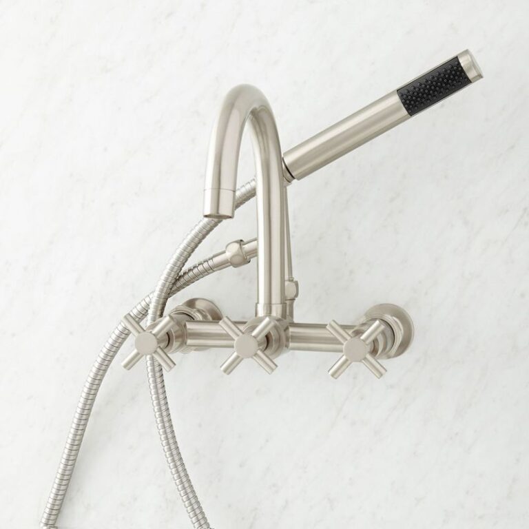 Sebastian Wall-Mount Tub Faucet with Cross Handles and Wall Couplers