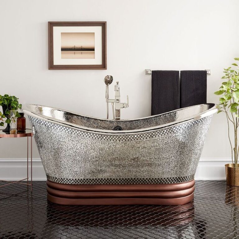 71" Anastasia Mosaic Nickel-Plated Copper Double-Slipper Pedestal Soaking Tub