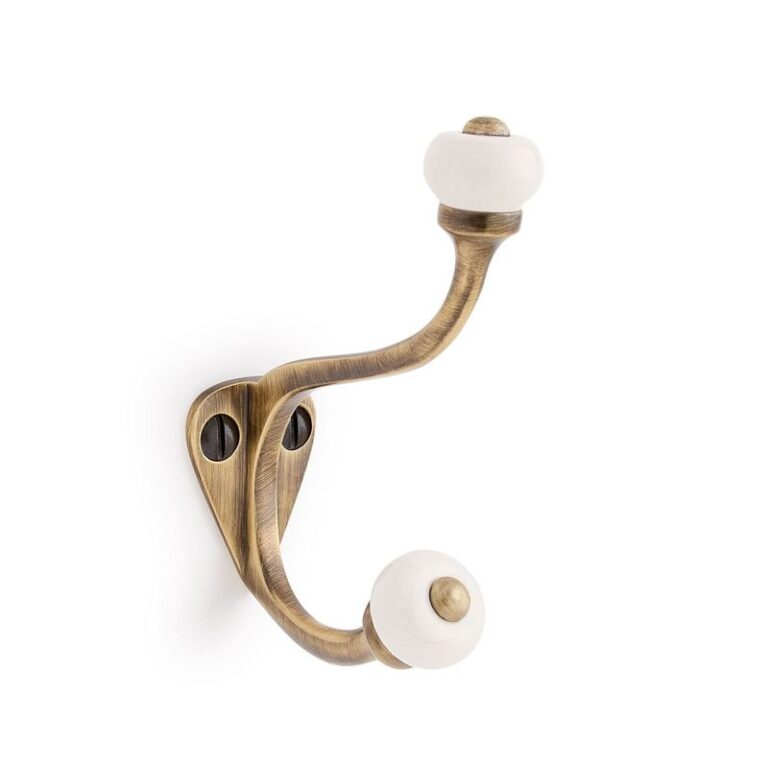 Rashida Brass Double Hook with Porcelain Knobs