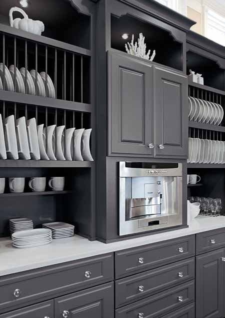 Omega Blueprint custom plate-rack hutch with built-in coffee system and upper cabinets