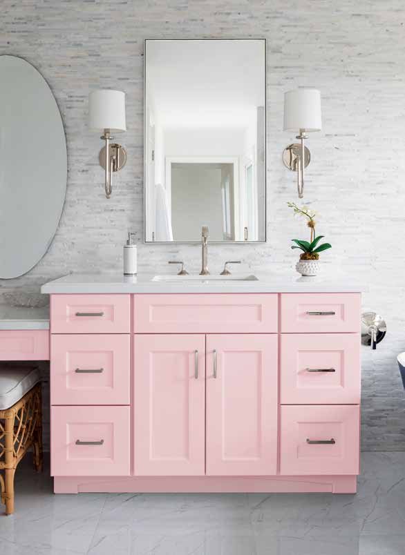 Omega Rory vanity in a custom color matched to SW 6582 Petal Impatiens