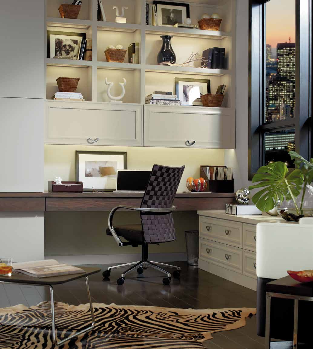 Omega home office with custom drawers and shelving in custom paint