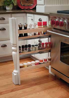 Omega base pull-out for spices dressed up with a pilaster treatment as a modification
